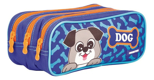 Estojo Escolar Triplo Pets/dog Colorido - 3 Compartimentos Cor Azul Pets Dog