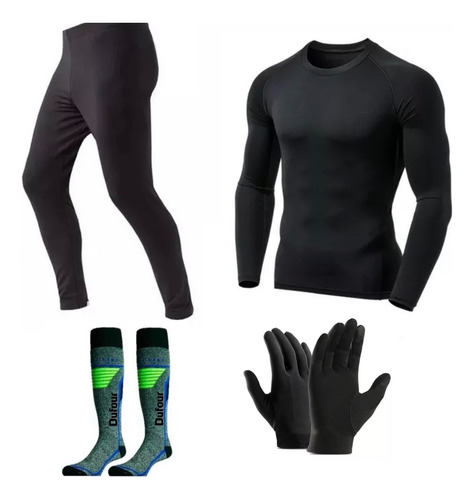 Equipo Termico Remera + Calza + Medias + Guantes Frio Pro