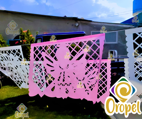 Decoración Papel China Picado Bautizo Niña Oropel 10piez D5m