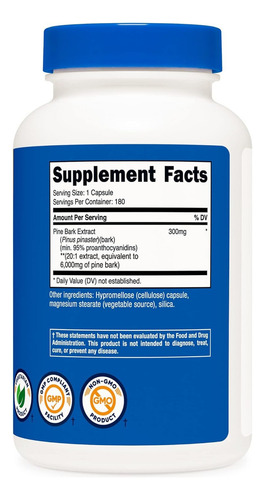 Nutricost Pine Bark Extract 6000 Mg Corteza Pino 180 Cáps Sabor Sin Sabor