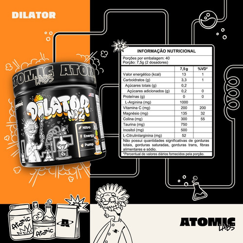 Dilator No2 Vaso Dilatador 300g Rende 40 Doses - Atomic Labs