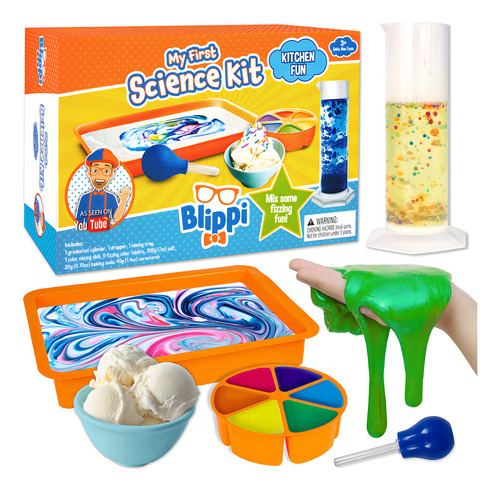Blippi My First Science Kit: Laboratorio De Ciencias De La Cocina, 4 Experimentos De Ciencias De La Cocina, Haz Helado De Verdad Y Lámpara De Lava Burbujeante, Set De Química De Cocina Para Niños Y