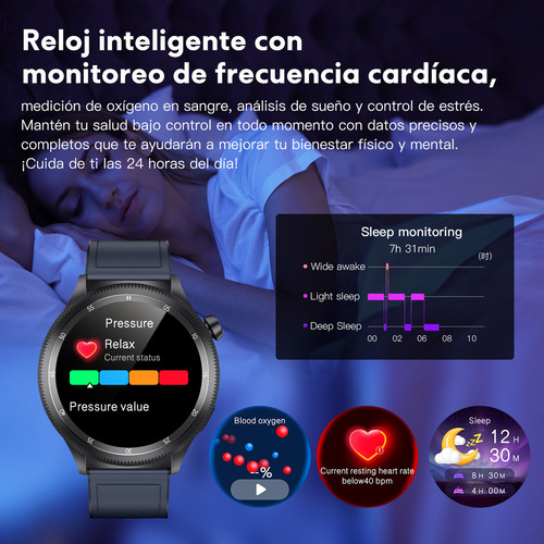 Reloj Inteligente Smartwatch KUMI Gear GT3 Con Pantalla Amoled, Diales Físicos Giratorios Dobles, Con Llamada Bluetooth Asistente Voz, Con Chatgpt, Negra, 1.43 466*466, IP68