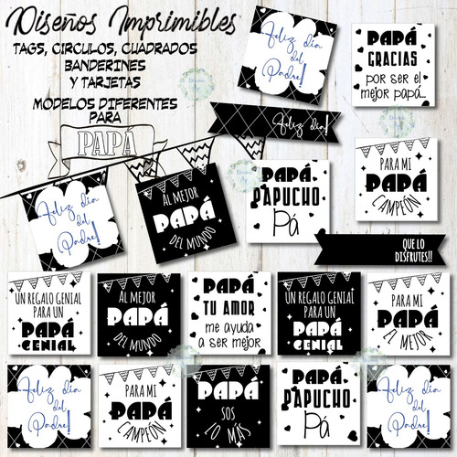 Kit Imprimible Día De Padre Blanco Y Negro Tags-etiq-tarjet