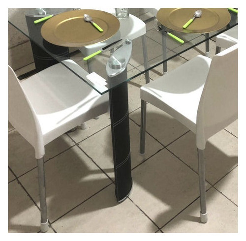 Mesa De Vidrio Rectangular 1.80m X 85cm Bae Ecocuero Negro