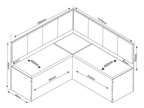 Conjunto Canto Baú Com Mesa De Jantar Retangular Gdwt