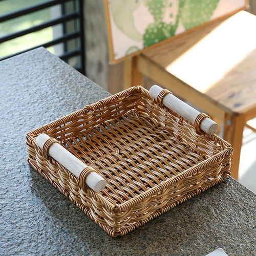 Cesta Tejida A Mano Contenedor De Almacenamiento 29x29x11 Cm