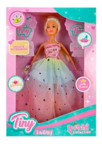 Muñeca Princesa Tiny Con Vestido Y Brillos 30cm Sebigus Ideal Para Niñas Y Niños
