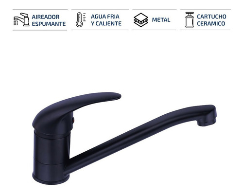 Imagen 3 de 6 de Grifo Cocina Monocomando Negro Canilla Griferia + Flexibles
