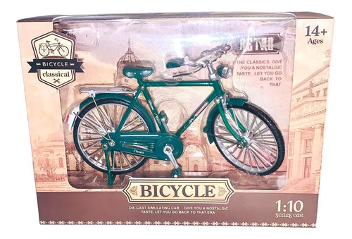 Bicicleta Vintage Retro Coleccion C/caja 1:10 Diecast Verde