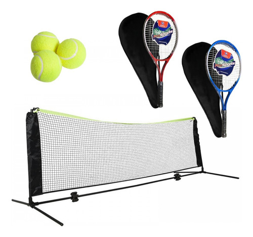 Set Tenis 2 Raquetas Malla Portatil + 3 Pelotas Juego Tenis