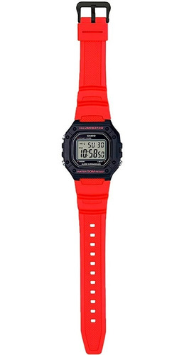 Imagen 6 de 6 de Reloj de pulsera Casio Youth W-218H de cuerpo color negro, digital, fondo gris, con correa de resina color rojo, dial negro, minutero/segundero negro, bisel color negro, luz ámbar y hebilla simple