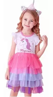 Vestido De Niñas Unicornio Con Princesa Moda De Manga Corta