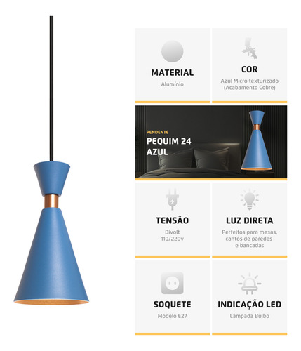 Kit 4 Pendente Luminária Mini Pequim Azul 24cm com Led G45 Iluminar Ambiente