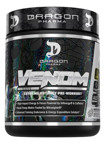 Pre Entreno Dragon Pharma Venom 40 Servs Potencia Energia Sabor White Dragon