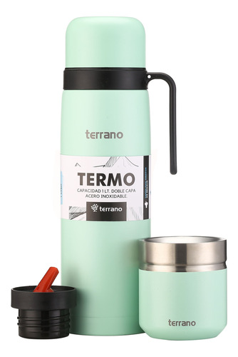 Set Termo Con Manija 1 Lt.+mate Tradicional En Acero Terrano