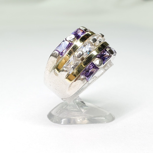 Imagen 5 de 9 de Anillo Plata Y Oro Piedras Violetas Y Blancas