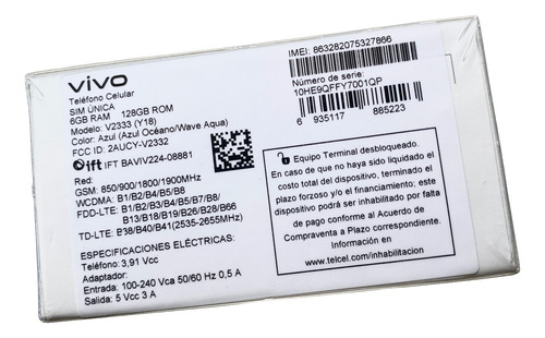 Celular Vivo Y18 Color Azul Océano 128gb Rom 6gb Ram