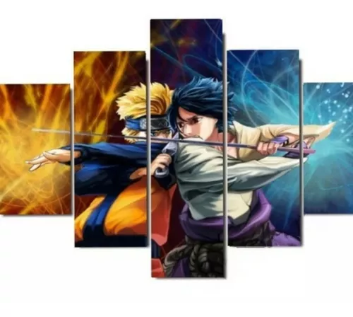 Quadro Decorativo Mosaico 3 peças Anime Naruto Personagens Sasuke