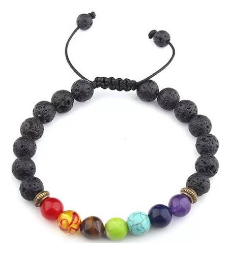 Pulsera 7 Chakras Piedras Volcánicas Ajustable Buena Energía