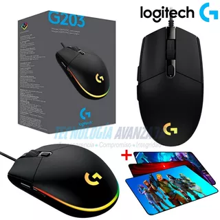 Mouse Gamer Logitech G203 Rgb Lightsync + Pad Gamer Grande