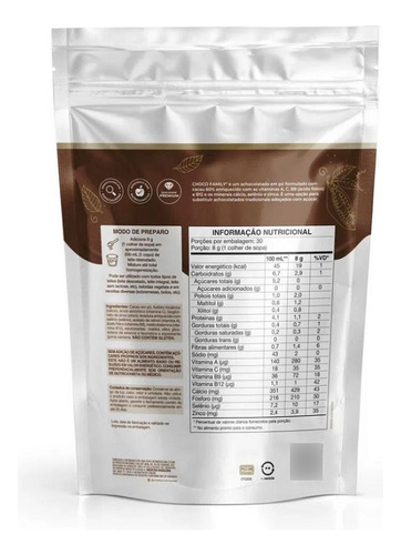 Choco Family Vitafor Sabor Chocolate, Vegano - Pacote 240g. Chocolate