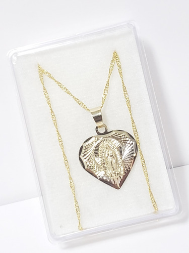 Imagen 2 de 3 de Medalla De Virgen Corazón Oro Lam. 2 Cm +cadena Torsal+envio