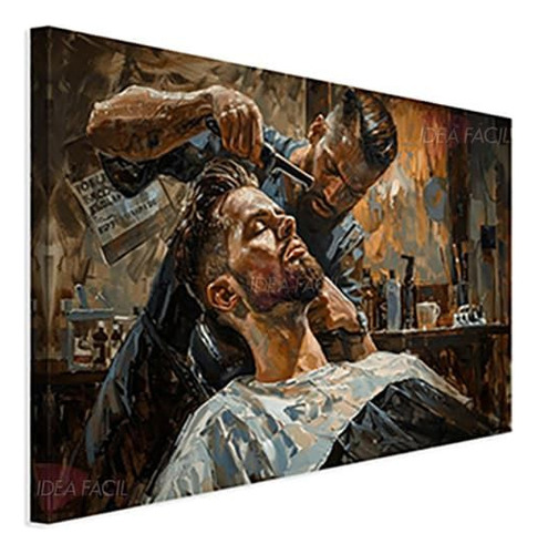 Cuadro Barbería Elegante Canvas Grueso 90x60cm