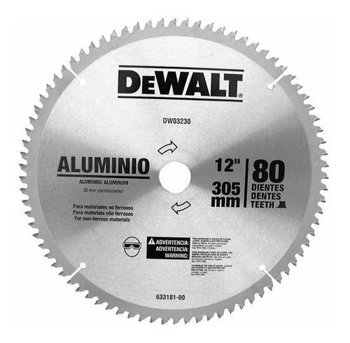 Disco Sierra P/aluminio 12 Pulg X 80 Dientes Dw03230 Dewalt