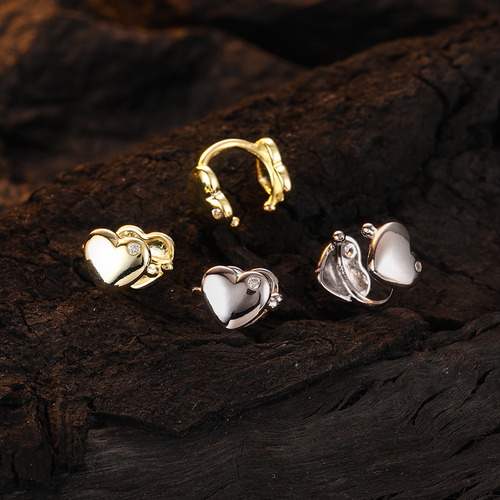 Piercing De Plata 925 Zirconias Doble Corazón Clip Argolla