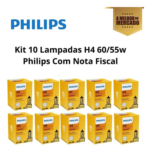 Kit C/10 Lampadas Farol H4 12v 60/55w Philips 12342 C/ Nota