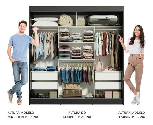 Guarda-roupa Casal Madesa Reno 3 Portas Correr Com Espelho
