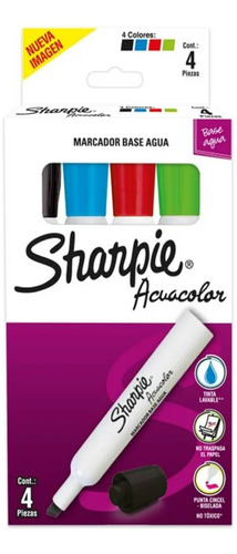 Marcadores Base Agua Sharpie Acuacolor 4 Pzas Lavable 