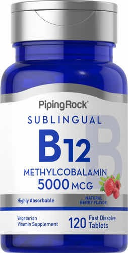 Vitamina Methyl B12 Sublingual 5000mcg X 120 Tabletas - Piping Rock Sabor Frutal