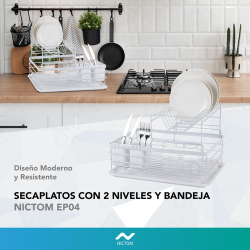 Secaplatos Escurre Platos Nictom Ep04 Cubiertero Blanco
