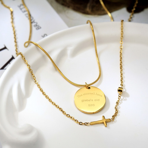 Colar Folheado A Ouro 18k Duplo Pingente Cruz