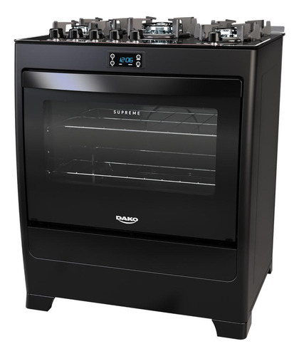 Fogão 5 Bocas Preto Com Mesa De Vidro E Timer Digital Bivolt