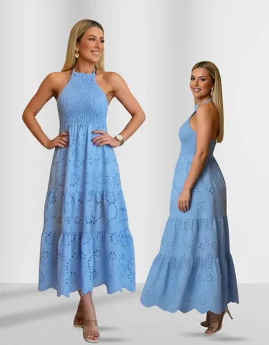 Vestido Midi Feminino Em Laise Frente Única Com Babado-2022