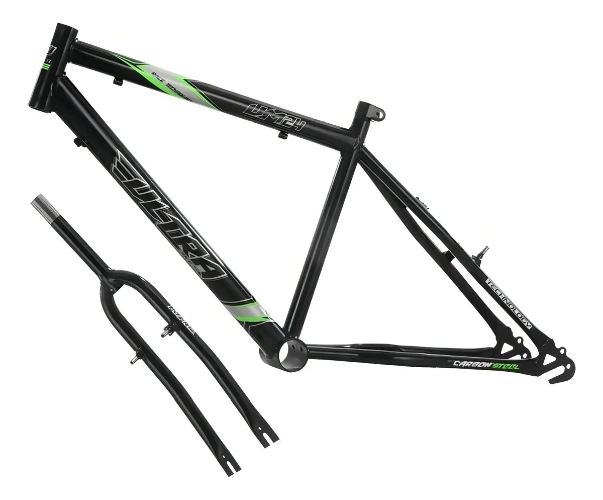 Quadro E Garfo Aro 24 Ultra Bikes Em Aço Carbono Masculina Cor Preto