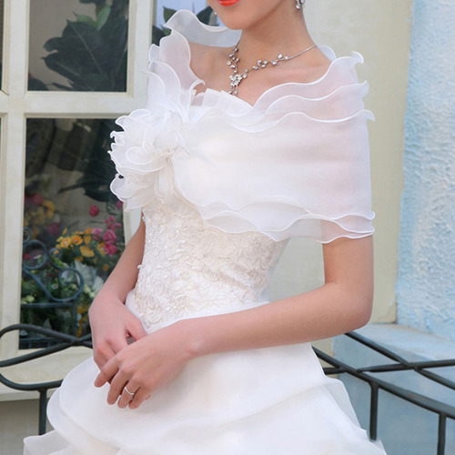(w) Elegante Chal De Tul Multicapa Con Flores Para Novia
