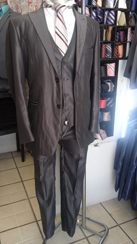 Traje Recto Gris Saco 36 R Remate!! Pantalón 30 Chaleco 36