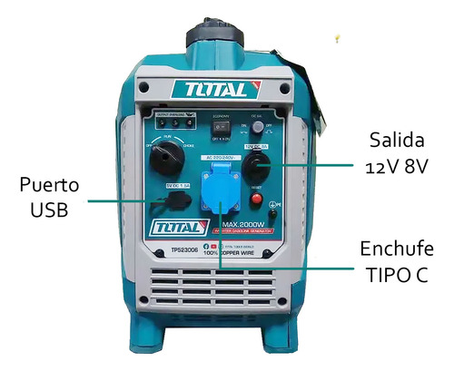 Generador Inverter Gasolina Corriente 2000w Total Tp523006