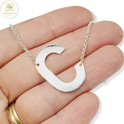 Imagen 3 de 6 de Cadena Plata Rollon Con Letra Inicial C Mediana 20 X 30mm