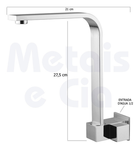 Torneira Cozinha Parede Luxo Slim Quadrada