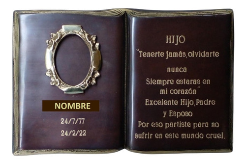 Placa De Bronce N° 36 Libro Liso C/ Foto Cerámica Esmaltada.