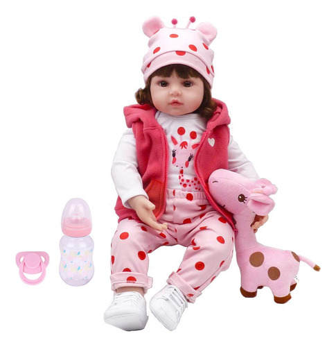 Brastoy Menina Bebe Reborn Boneca Silicone 48cm Com Todos Os Acessórios