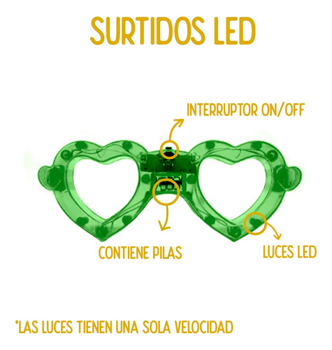 Anteojos Led Cotillon Neon Luminoso Lente Formas Fiesta 