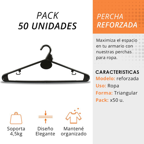 Imagen 3 de 8 de Perchas Plasticas Reforzada X 50 Perchas