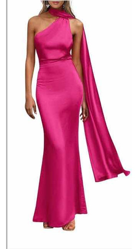 Vestido De Gala , De Satén Elastizado Color Rosa Barbie .