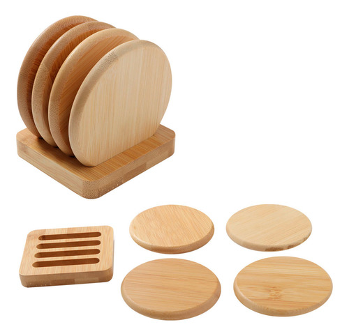 Set De 4 Portavasos De Bambu Con Base Lisa